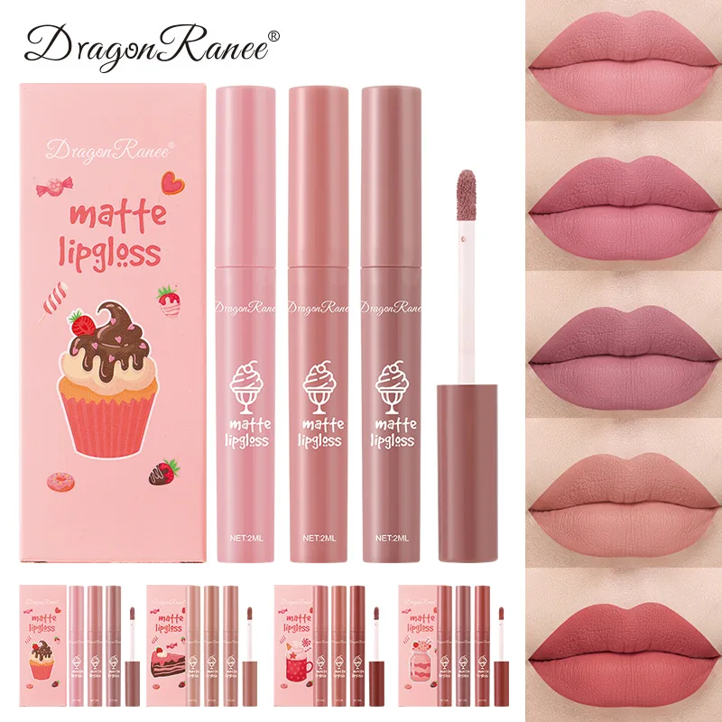 

3 Ice Cream Set Box Velvet Matte Matte Lip Gloss Lipstick Lip Gloss Female Nonstick Cup Nude Wholesale Lipstick Set