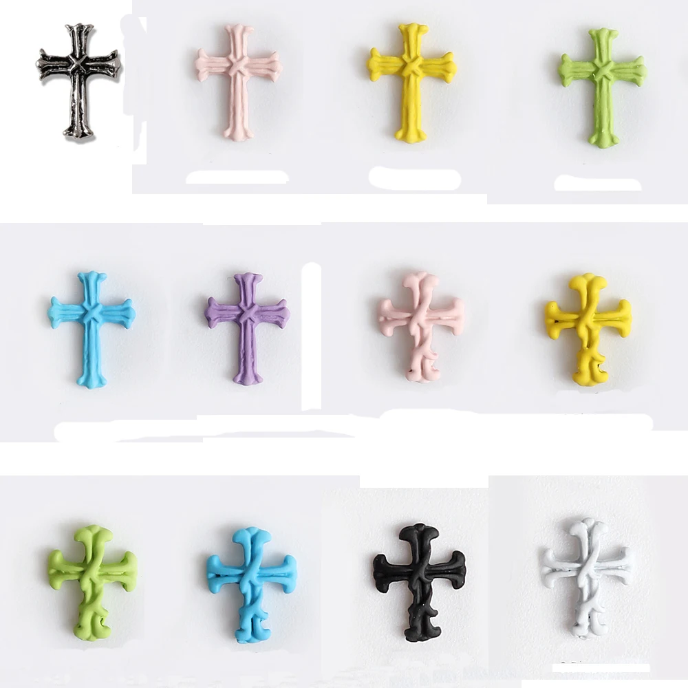 

50pcs Alloy Cross Nail Art Charm 3D Macaron Color Chrome Black White Heart Nail Polish Decoration DIY Luxury Nail Accessories