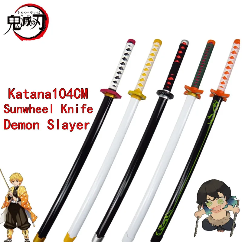 

Demon Slayer 104CM 1:1 Sunwheel Knife Tanjirou Katana Bamboo Anime Weapon Model Ninja Kids Toys Cosplay Prop Boy Gift