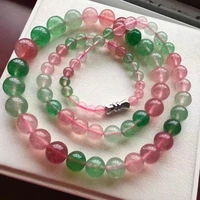 natural red strawberry quartz necklaces women 6 12mm green strawberry clear round beads crystal rope chain necklace aaaaa