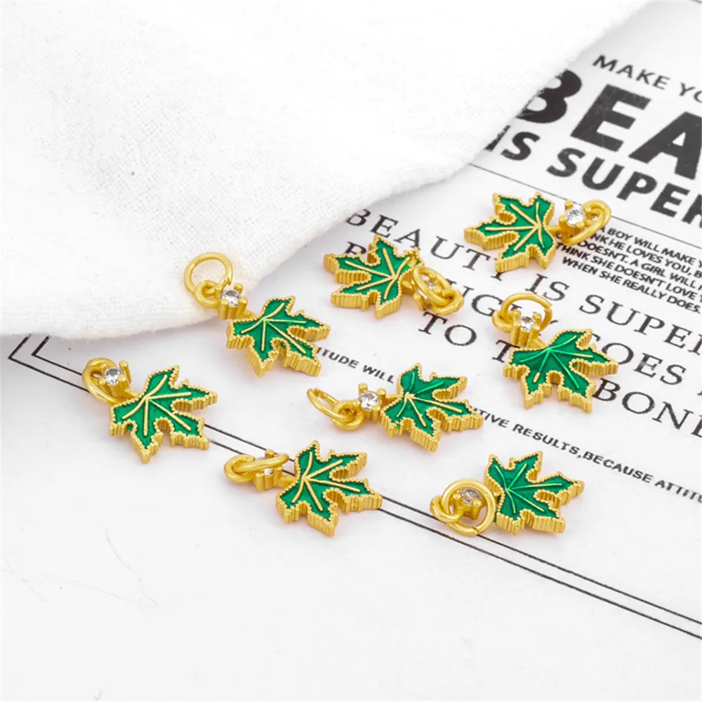 

18K Gold Plated accessories oil dripping zircon Maple Leaf Pendant 10*15mm handmade earrings DIY jewelry