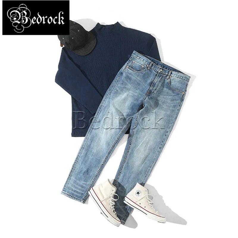 MBBCAR 14oz micro elastic vintage selvedge jeans for men light blue mid-waist slim cat whisker wash raw denim pencil pants 7405