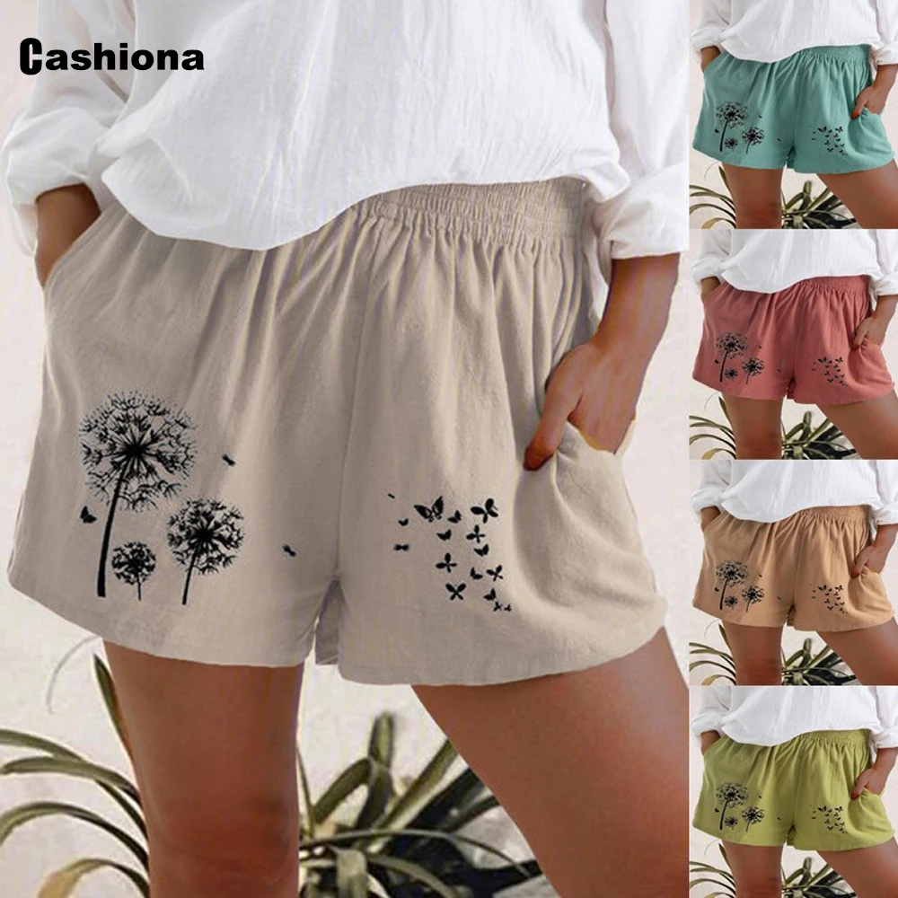 Women's Bohemian Flower Print Shorts 2022 New Casual Stand Pocket Shorts Ladies Elastic Waist Shorts High Cut Beach Hotpants