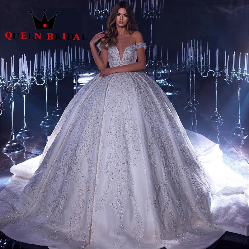 

Deep V Exquisite Wedding Dresses Beading Sequined Lace Off The Shoulder Bridal Ball Gowns Vestidos De Novia Custom Y68X