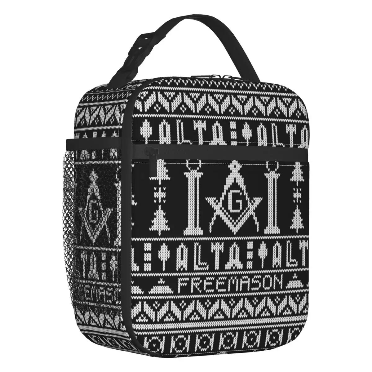 

Custom Gold Square Compass Masonic Freemason Lunch Bag Men Women Cooler Warm Insulated Lunch Boxes for Student School