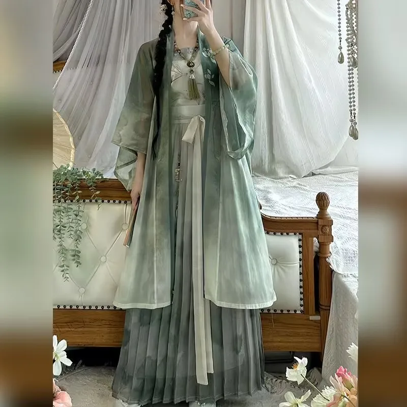 Фото Плюс размер 10XL платье ханьфу женские древние китайские комплекты ханьфу негабаритный костюм для косплея винтажные зеленые комплекты из 3 предметов вечернее платье ханьфу №3