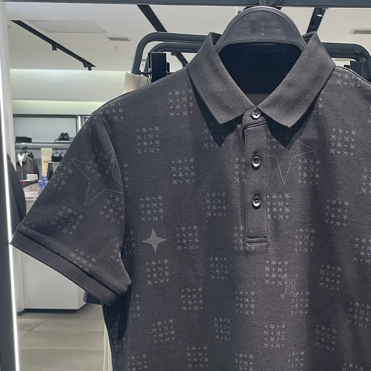 Niaojia Element 2024 Summer New Polo Shirt Short Sleeved T-shirt Fashion Brand Korean Sle Black High end Casual Print T-shi...