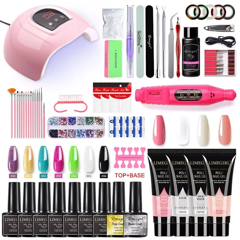 

Poly UV Gel Set With Lamp Pink Clear UV Gel Varnish Nail Polish Quick Building For Nails Extensions Hard Gel Nail Kit