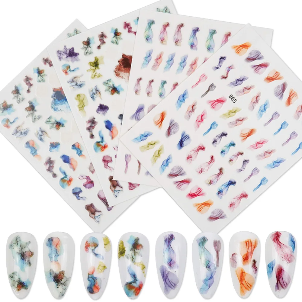 

1 Sheets Bloom Multicolor Nail Sticker Decals 3D Press on Nail Art Stickers Water DIY Decorations Foils Transfer Stickers Wraps