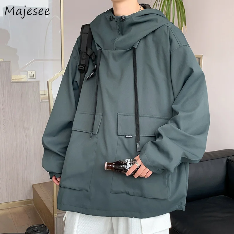 

Толстовка мужская с капюшоном, зеленая мешковатая одежда-карго, в стиле ретро, для подростков, хипстерская тактическая уличная одежда с бол...