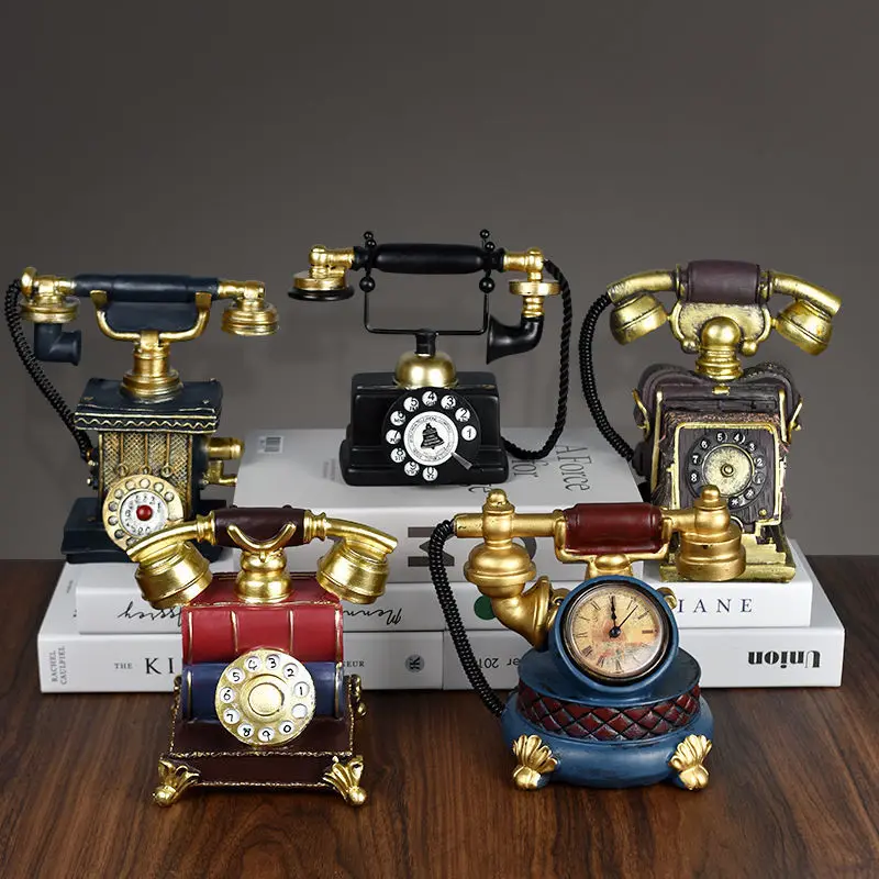 

Retro American Industrial Style Telephone Resin Model Ornaments Living Room Handicraft Simulation Wine Cabinet Decoration