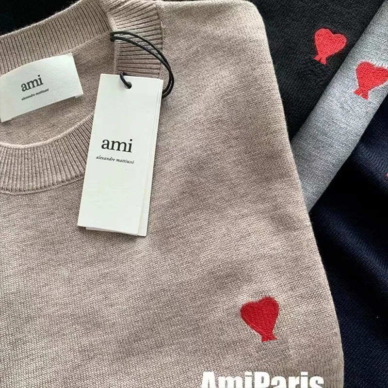 

The new autumn and winter AMIAMORING Love embroidered loose solid color crewneck wool knitwear for men and women knit sweater
