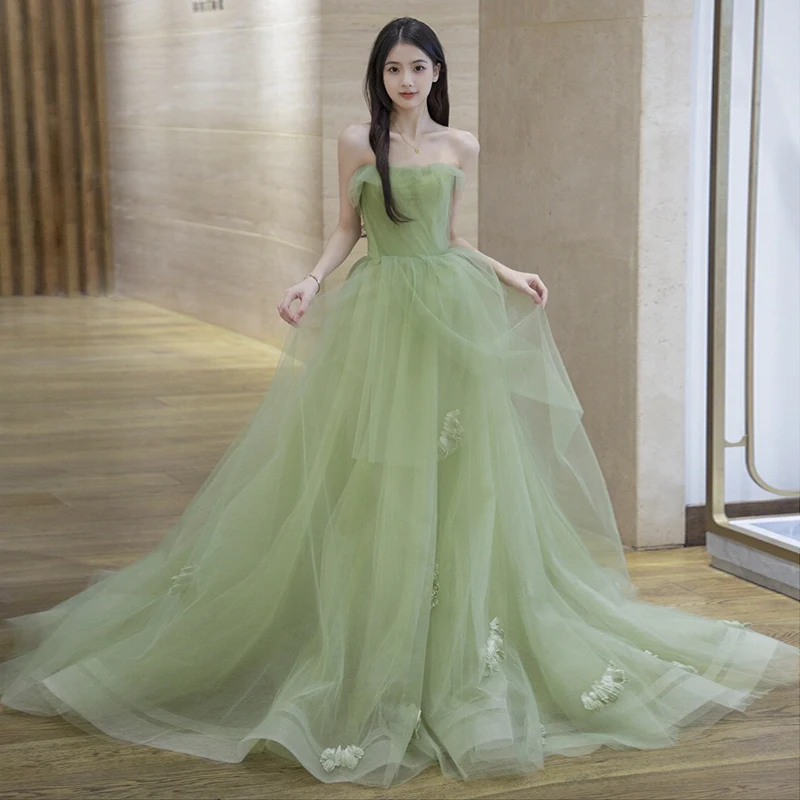 

2023 New Abiti Da Sposa Colorati Sexy Strapless A Line Wedding Dress With Small Train Green Tulle Simple Vestidos De Novia