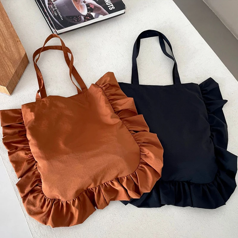 

Japan Style Slim Large Capacity Bags For Women Luxury Designer Handbags And Purses 2023 New In Polyester Ruffles Cloth Shoulder