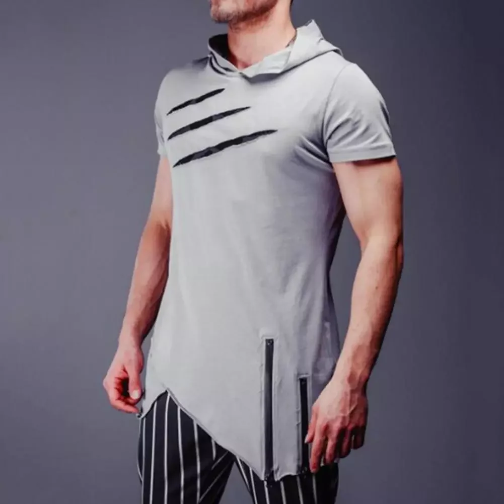 

Temperament Popular Irregular Long T-shirt Streetwear Men Tee Shirt Relaxed Fit for Daily Wear Spring New Men's Casual Stripe