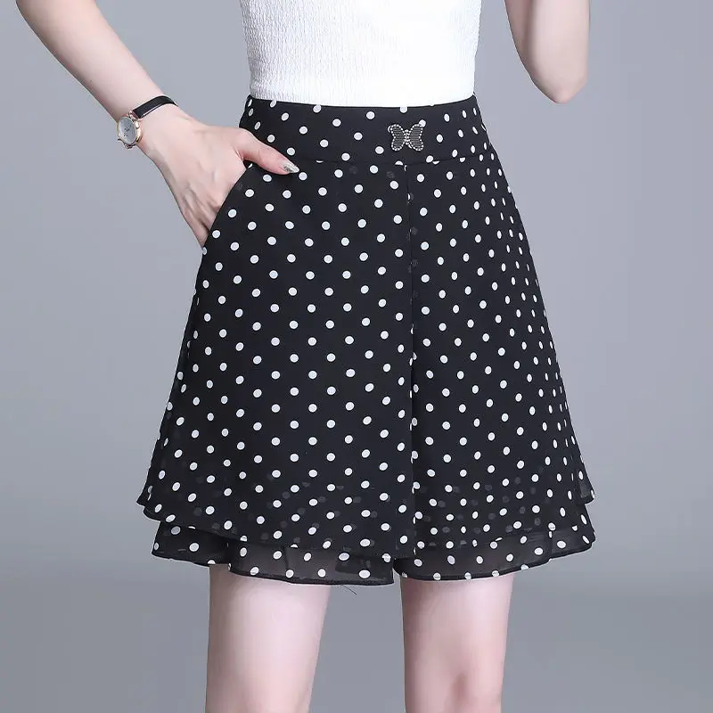 ruffle Shorts Skirts Women's Clothing Summer 2023 New High Waist Slim A-line Wide Leg Pants Double Layer Chiffon Culotte BC130