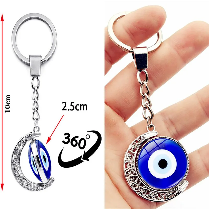 

Trendy Glass Demon Eye Key Chain Simple Rotation Double Sided Moon Car Bag Key Ring Retro Evil Eye Keychain Jewelry for Women