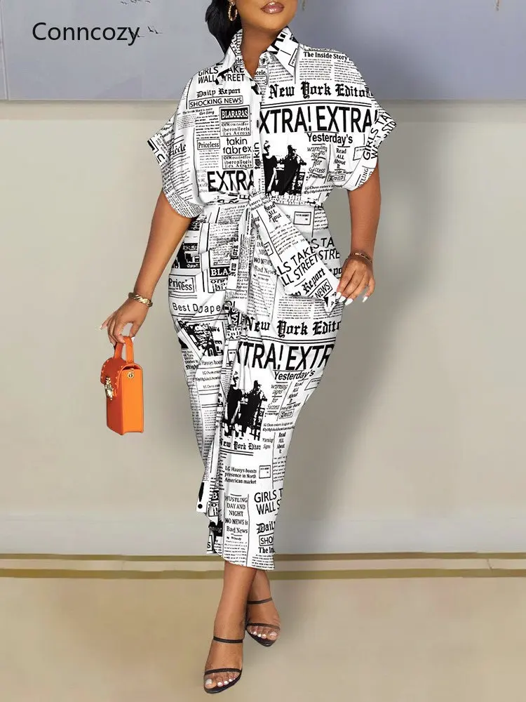 

Женское асимметричное платье-рубашка, повседневное Кружевное платье-рубашка на пуговицах с коротким рукавом и принтом, лето-осень 2022