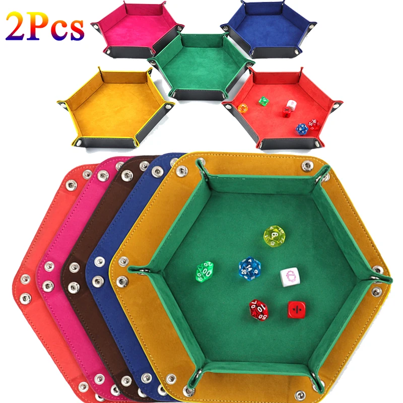 

2Pcs Foldable Dice Storage Tray PU Leather Folding Hexagon Box for Key Coin Dnd RPG Table Board Games 6 Colors