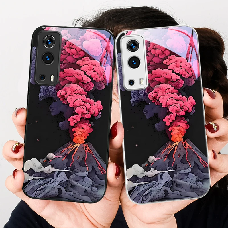 Simple Pink Volcanic For VIVO Y72 X100 Pro Y55 16 V20 29 V30 X60 Y11s Y20 X80 5G Y36 4G V23e Tempered Glass Phone Case