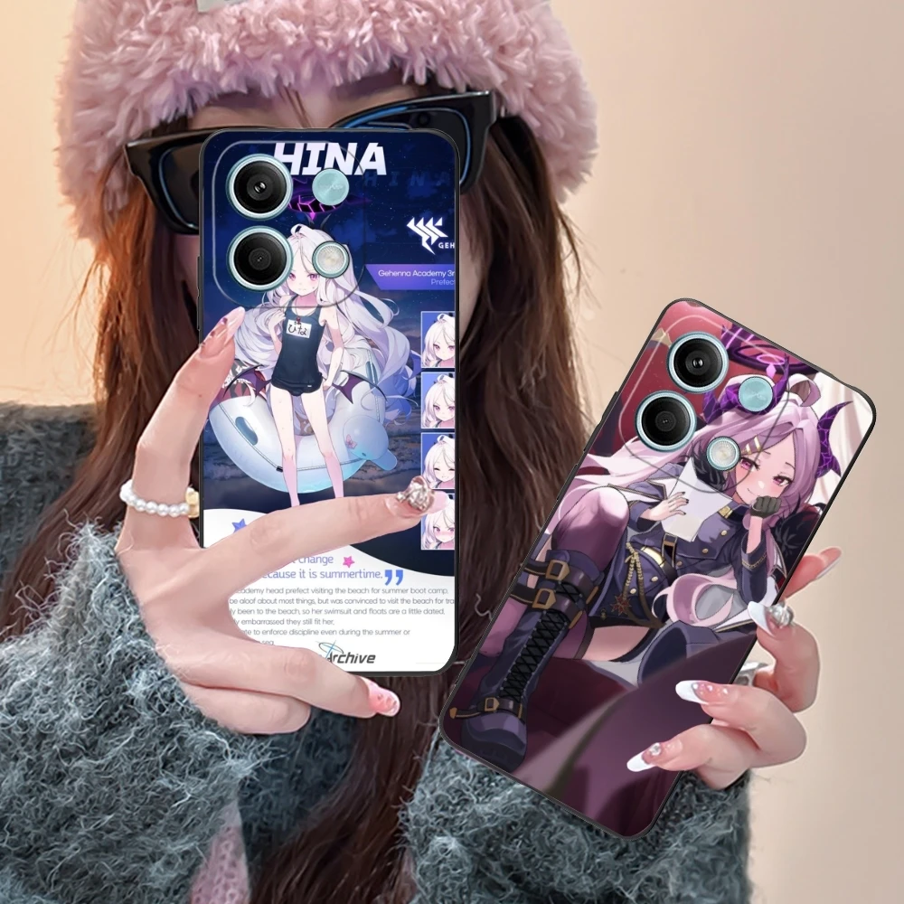 Синий архив чехол для мобильного телефона Hina Xiaomi Redmi 13 13C 12 12C 10 10C A1 A2 A3 Plus 5G черный