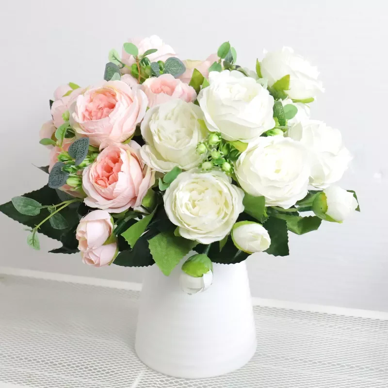 

NEW2023 High Quality Artificial Flowers Peony White Pink Rose Bouquet Home Wedding Decoration Fake Flowers Craft Living Room Arr