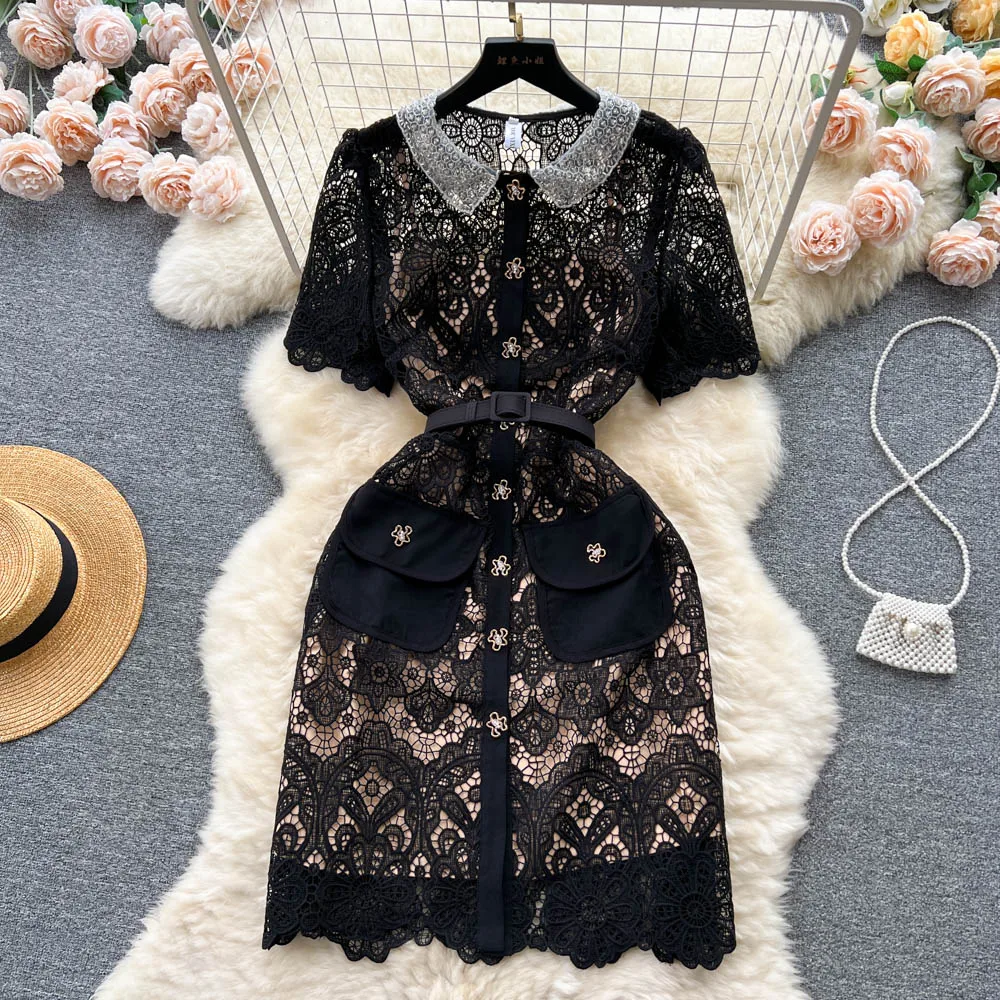 French Lace Hooked Flower Dress Loose and Fashionable Small High End Dress Strap