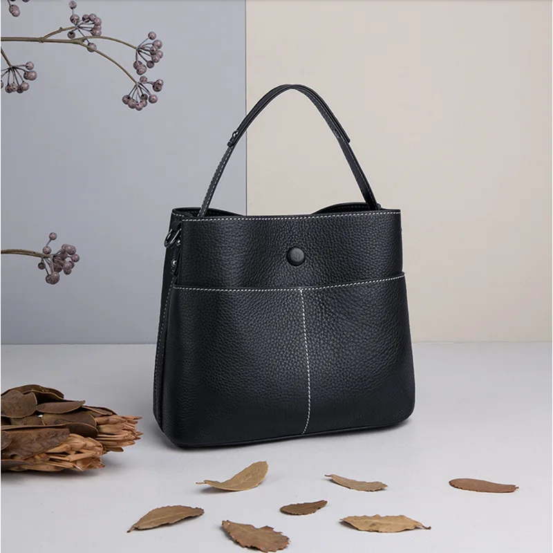Head layer cowhide 2023 new fashion hundred with bucket bag leather single shoulder crossbody bag