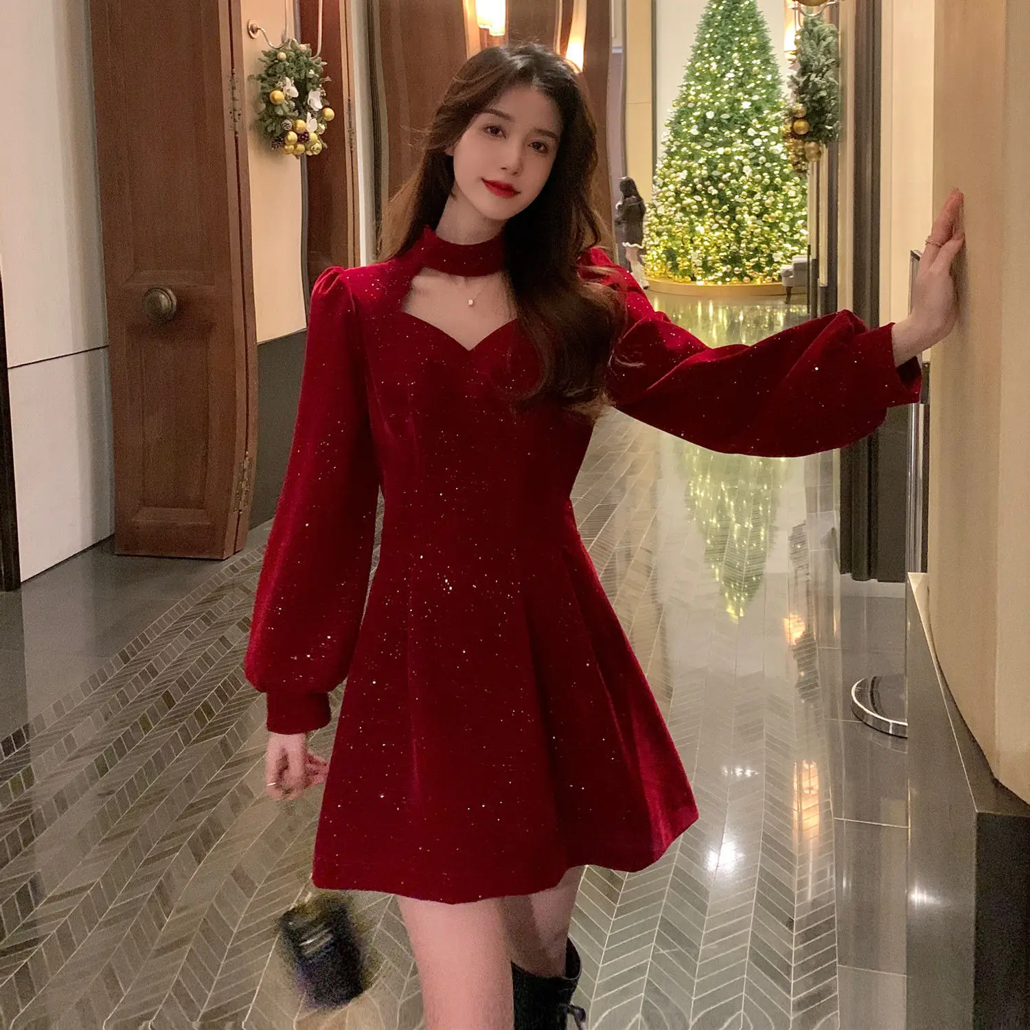 

Long Sleeve Red Dress Fashion Short Dress for Women Girl Mini Dress Summer Clothing Korean Holiday Festival Clothes 2022