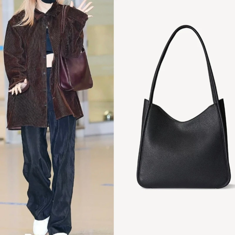 

Luxury Cowhide Underarm Shoulder Bags Fashion Designer Commuter Tote Bags Solid Leather Handbag Large Capacity Purses Clutches