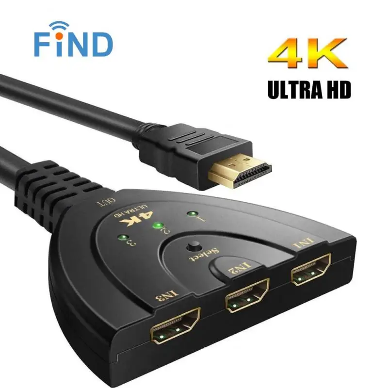 RARY 3 Port 4K HD—MI 2.0 Cable Auto Splitter Switch Switcher 3x1 Adapter HUB 3D 3 to 1 Audio Video Cables images - 6