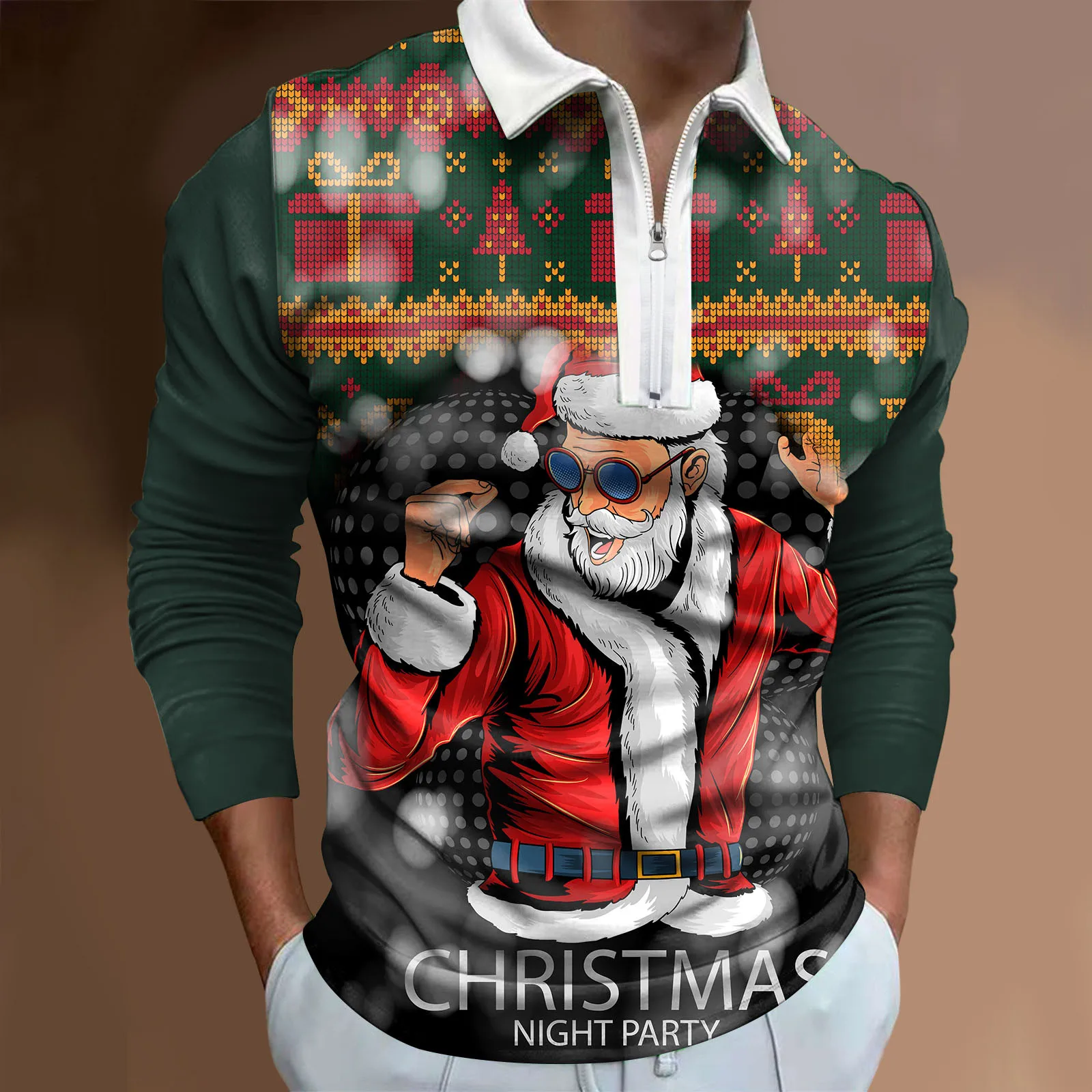 Забавные Рубашки с Санта Клаусом Мужская Рождественская блузка праздничные