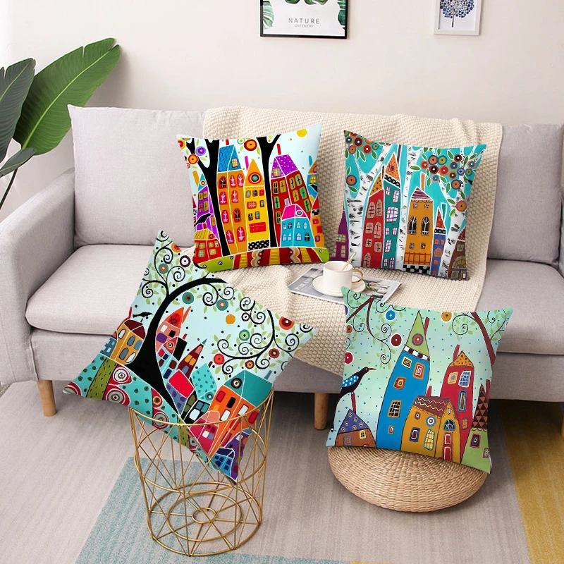 

Creative sketch printing polyester square pillow cushion cover car sofa office chair pillowcase simple home decoration ornaments