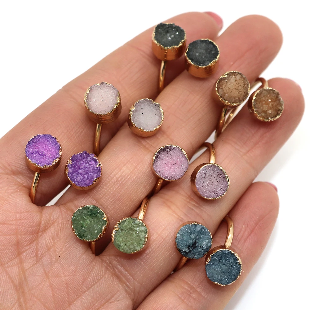 

Natural Stone Colored Crystal Adjustable Ring 8mm Small Round Charm DIY Necklace Earrings Fashion Jewelry Boutique Accessories