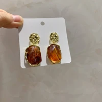 2021 vintage fashion temperament jewelry geometric gray khaki resin earrings retro statement drop earrings for women gifts femme