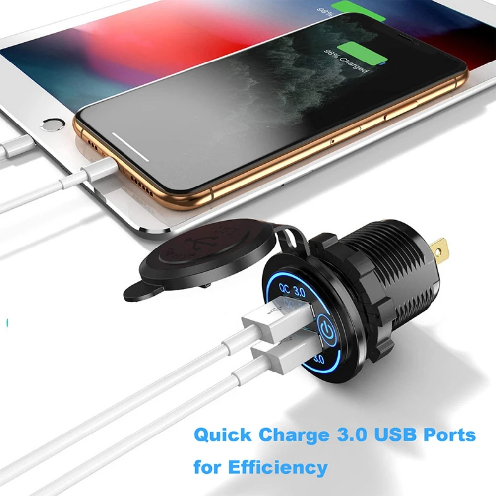 Портативная зарядка для автомобиля Powstation USB Cigar Car Charger Quick Charge 3.0 Dual USB Socket 24V Fast Touch Switch Electronic Lighter on.