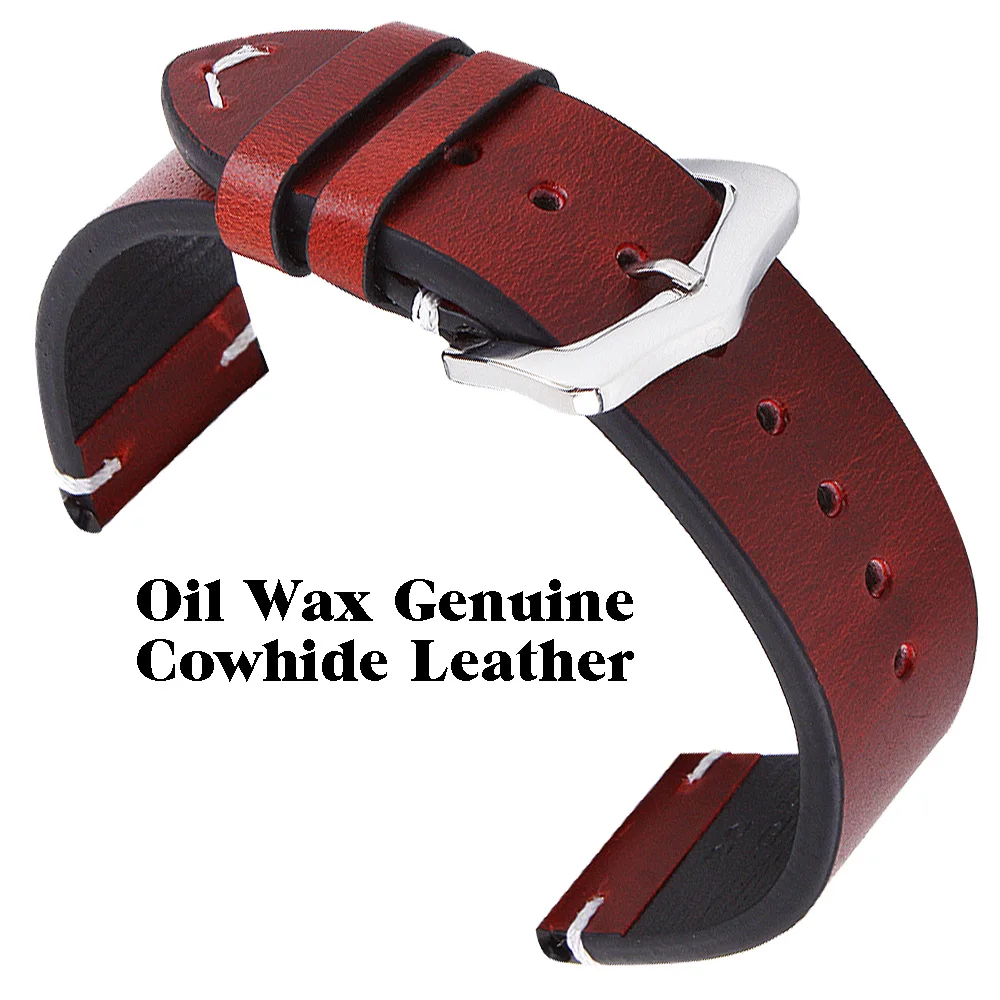 

Oil Wax Genuine Cowhide Leather Watch Band 18mm 20mm 22mm 24mm Universal Watch Accessories Men Business Retro Bracelet Strap