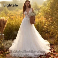 eightale fairy lace tulle boho wedding dresses princess vintage v neck backless bohemian bride gown turkey robe de mari%c3%a9e