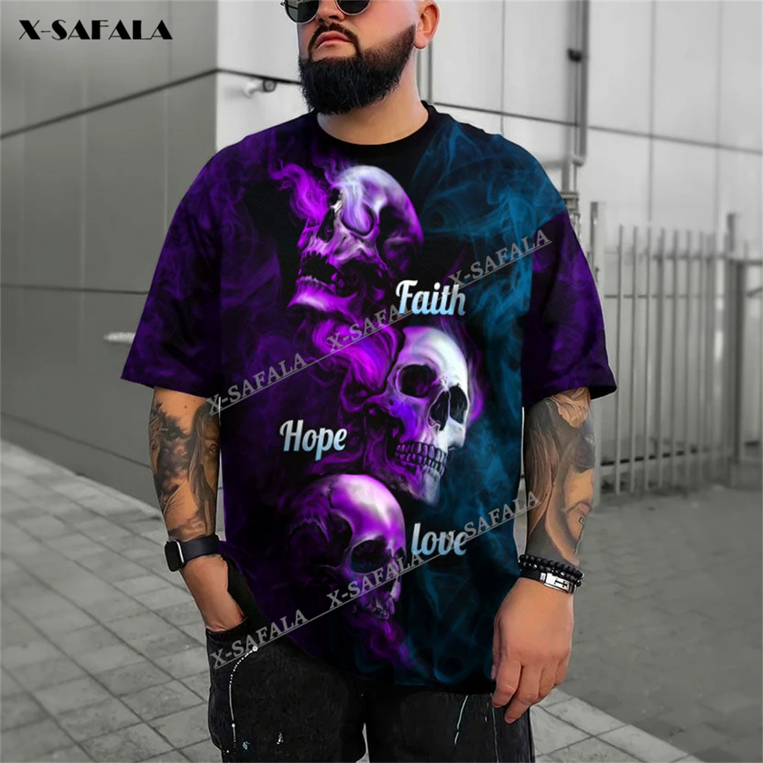 

X-SAFALA Galaxy Faith Hope Love Skull 3D Printed T-Shirts Tops Tees Short Sleeve Casual Milk Fibe Better Cotton O Collared