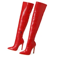 pointed toe super stiletto heel stone striped shiny leather sexy womens over the knee boots side zipper cloth outback long boot