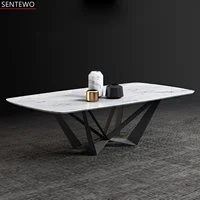 SENTEWO Free Shipping Italian Marble Dining Table Set 4 6 Chairs Carbon Steel Frame White Top Dining Room Tables Leather Chair