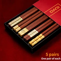 5 pairs pack of high quality red sandalwood non slip sushi chopsticks set chinese gifts reusable chopsticks cutlery gift kitchen
