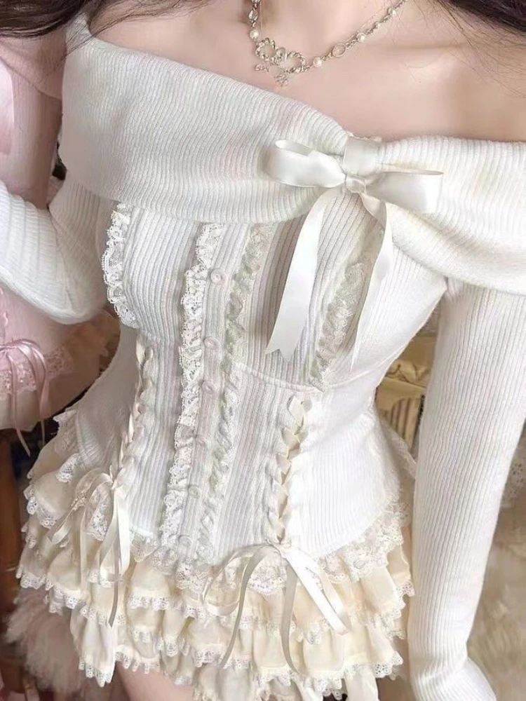 Абрикосовая Лолита Kawaii комплект из 2 предметов женский бант японская милая юбка