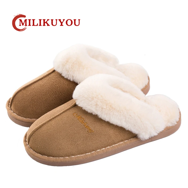 Original Winter Slippers Furry Warm Home Men Flat Slipper Light Soft Comfortable Women's Cotton Shoes 2022 Indoor Plush Slippers