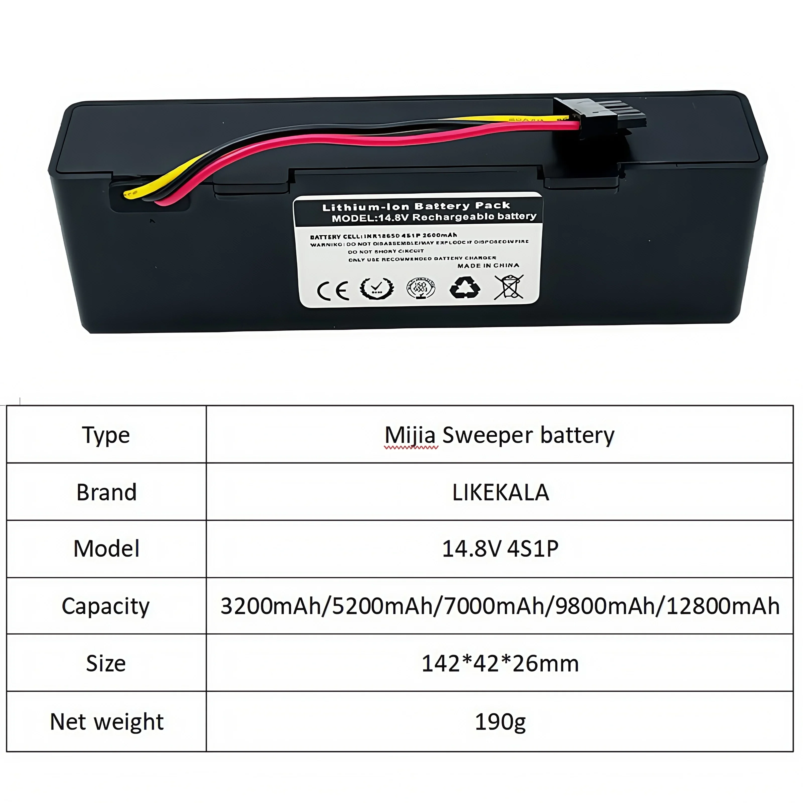 Фото Новинка 2025 года LIKEKALA для робота-пылесоса Xiaomi Mijia 1C STYTJ02YM, 14,8 В, 12800 мАч, 4S1P 18650, замена литий-ионного аккумулятора №2