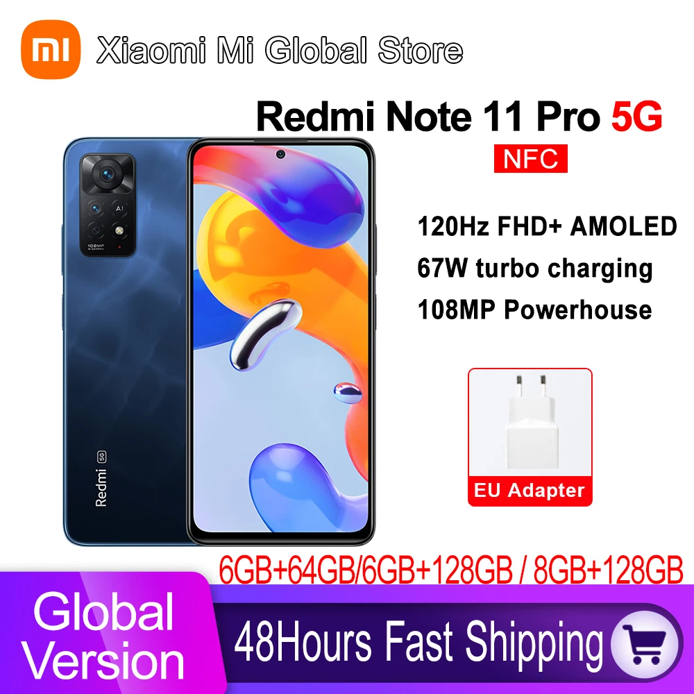 Tanie Wersja Globalna Xiaomi Redmi Note 11 Pro 5G 6GB RAM 64GB ROM / 8GB RAM 128GB ROM Telefon Komórkowy 108MP Kamera Snapdragon 695 120Hz