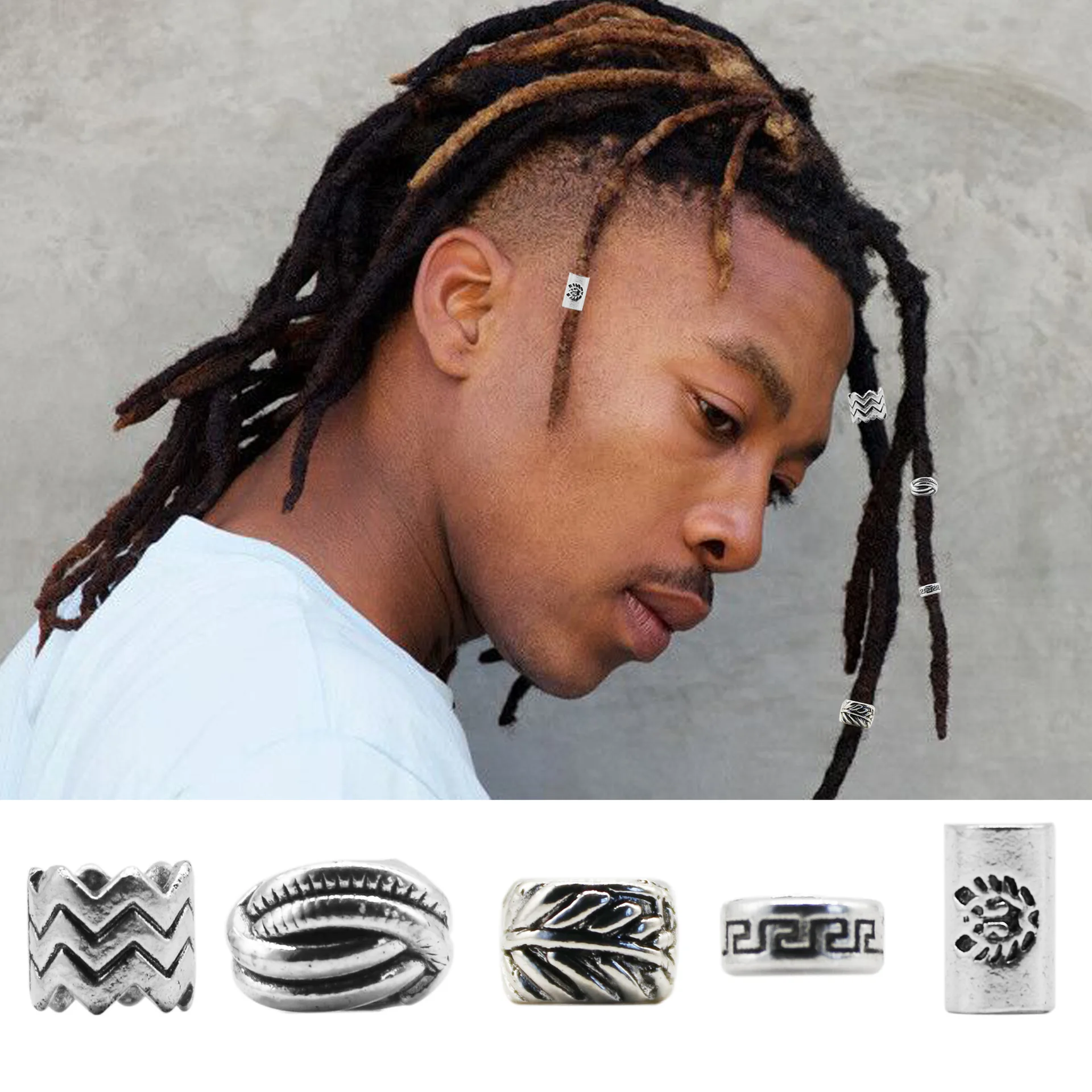 

5Pcs/Pack silver viking Rune hair braid dread dreadlock beard beads rings tube for women men hair accessories