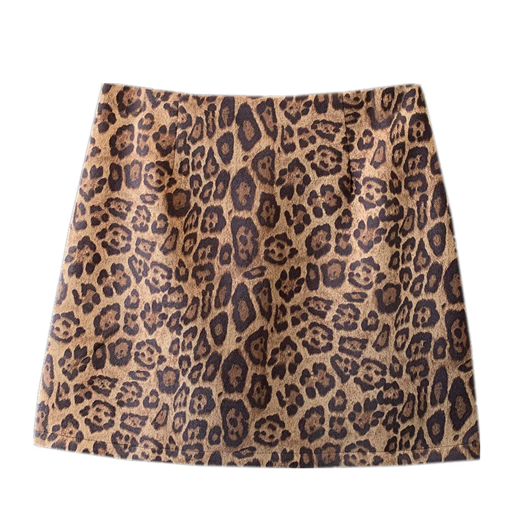 Модная замшевая мини-юбка с леопардовым принтом High Streeet женская облегающая
