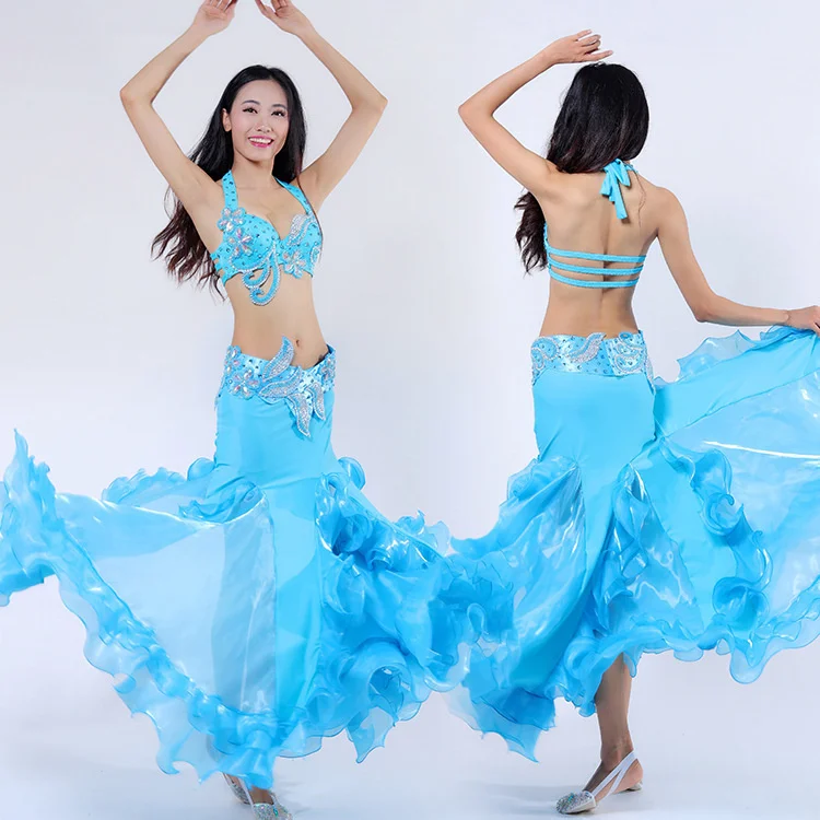 

Sexy Solid Color Women Belly Dance Long Ruffle Skirt Side Slit Dancing Performance Clothing carnaval acessorios