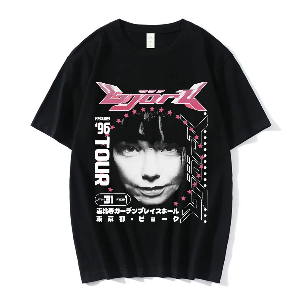 

90s Vintage Bjork Japanese Tour 1996 Music Album T Shirt Hip Hop Streetwear T-shirts Summer Short Sleeve Men's Oversized T-shirt